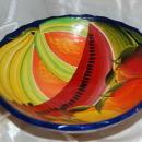 Vintage Mexican Talavera 3- legged Bowl Cobalt with Watermelon and other fruits