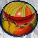 Vintage Mexican Talavera 3- legged Bowl Cobalt with Watermelon and other fruits