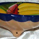 Vintage Mexican Talavera 3- legged Bowl Cobalt with Watermelon and other fruits