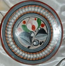 Vintage Mexican Tonala Folk Art Pottery Plate Burnished