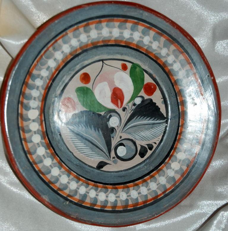 Vintage Mexican Tonala Folk Art Pottery Plate Burnished