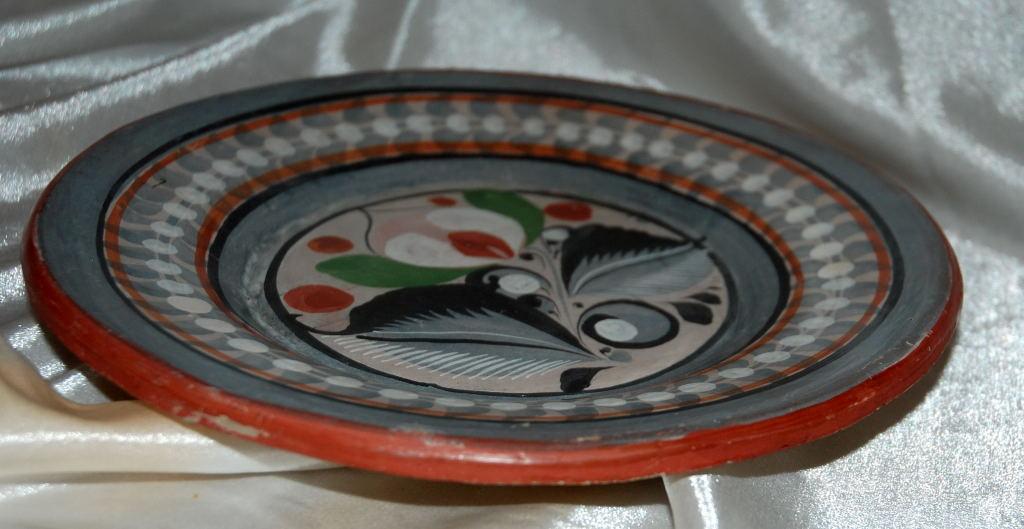 Vintage Mexican Tonala Folk Art Pottery Plate Burnished