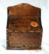 Hand Painted Wooden Wall Mount Salt Box Vintage Signed