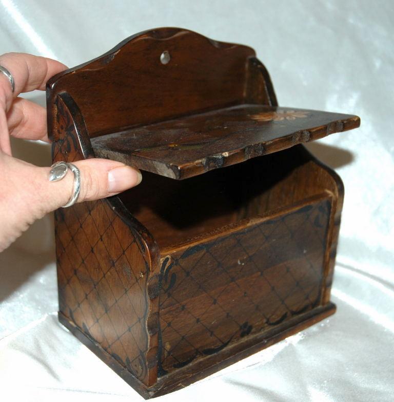 Hand Painted Wooden Wall Mount Salt Box Vintage Signed