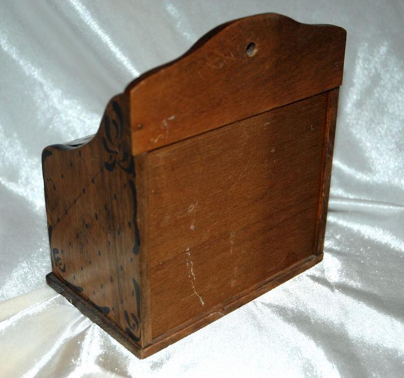 Hand Painted Wooden Wall Mount Salt Box Vintage Signed