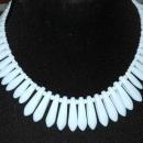 White Milk Glass Bead Necklace Choker Bib Style, Vintage Exotic Tribal Tooth Design
