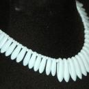 White Milk Glass Bead Necklace Choker Bib Style, Vintage Exotic Tribal Tooth Design