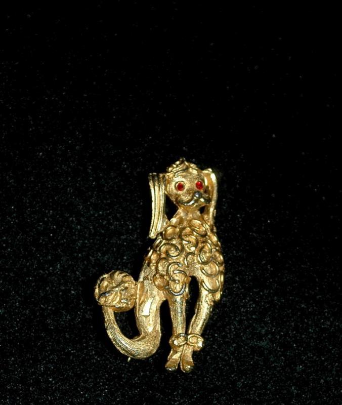 Gold Poodle Pin, Brooch with