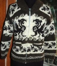 Dragon Cowichan Hand Knit Wool Cardigan Sweater Vintage