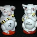 Flute Playing Pigs Salt Pepper Shakers Pottery Ceramic