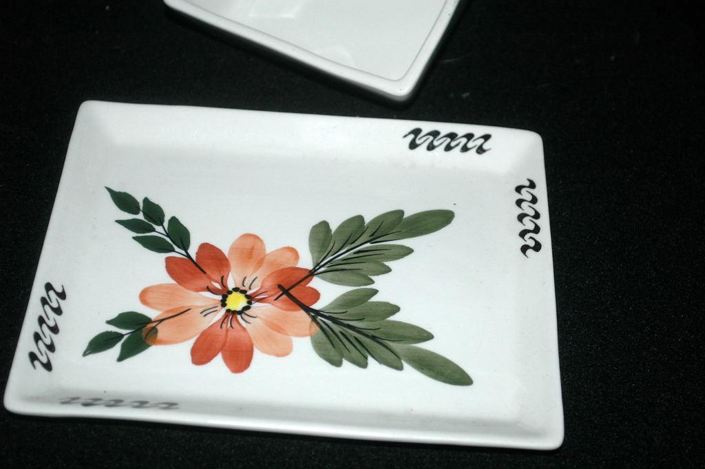 Hand Painted Flowers on Porcelain Lidded Cheese Dish Butter Keeper -with Wood Finial Handle / Mid-Century