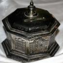 Antique Silverplate Octagon Building Coin Bank / Dome Roof French Window/ Japan