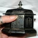 Antique Silverplate Octagon Building Coin Bank / Dome Roof French Window/ Japan