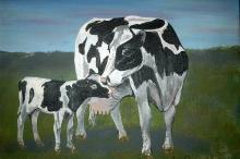 Cow & Calf Oil Painting on Canvas by Karan Collenberg