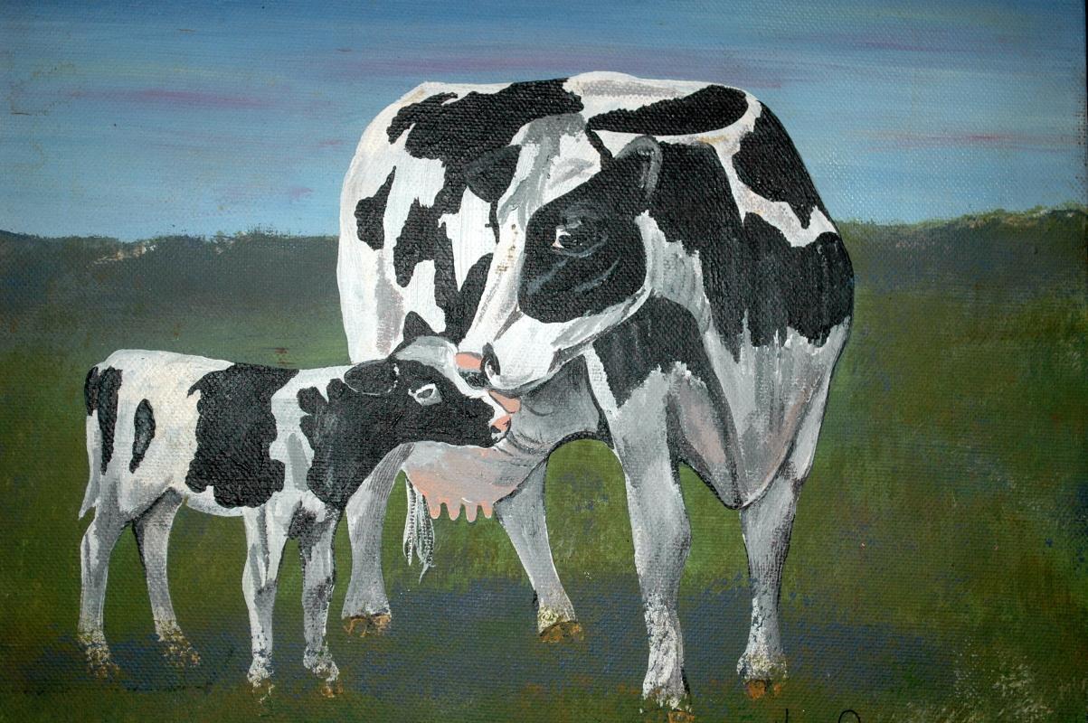 Cow & Calf Oil Painting on Canvas by Karan Collenberg