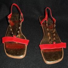 Red Leather Gold Chain Flat Sandal by Susan Lucci size 8.5.