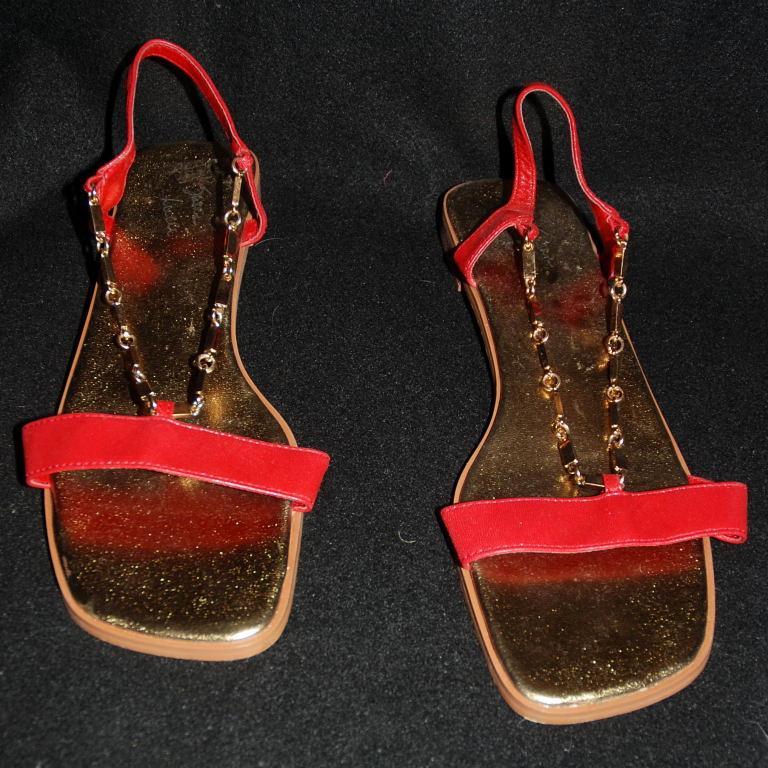 Red Leather Gold Chain Flat Sandal by Susan Lucci size 8.5.