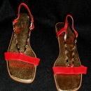 Red Leather Gold Chain Flat Sandal by Susan Lucci size 8.5.