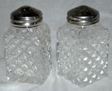 Crystal Salt Pepper Shakers Diamond Pattern, Marked England
