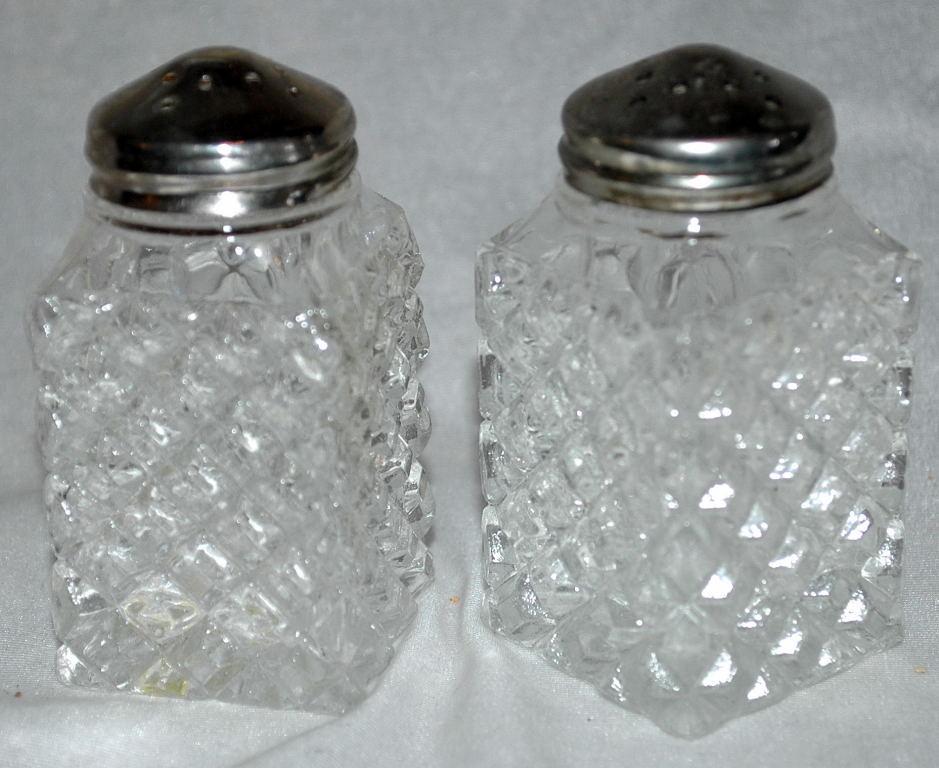 Crystal Salt Pepper Shakers Diamond Pattern, Marked England