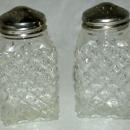 Crystal Salt Pepper Shakers Diamond Pattern, Marked England