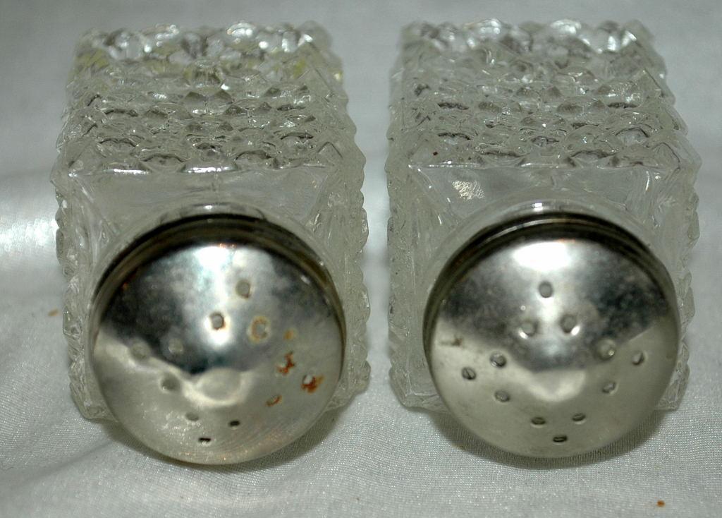 Crystal Salt Pepper Shakers Diamond Pattern, Marked England