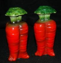 Tall Carrots Ceramic Salt Pepper Shakers, marked Japan