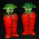 Tall Carrots Ceramic Salt Pepper Shakers, marked Japan