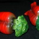 Tall Carrots Ceramic Salt Pepper Shakers, marked Japan