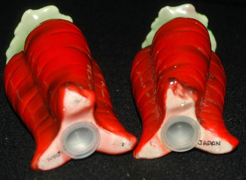 Tall Carrots Ceramic Salt Pepper Shakers, marked Japan