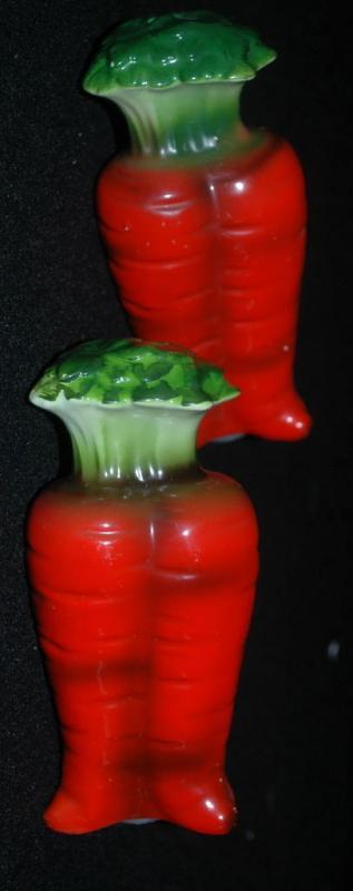 Tall Carrots Ceramic Salt Pepper Shakers, marked Japan