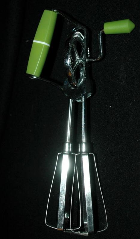 Vintage Hand Egg Beater Mixer with Green Plastic Handles