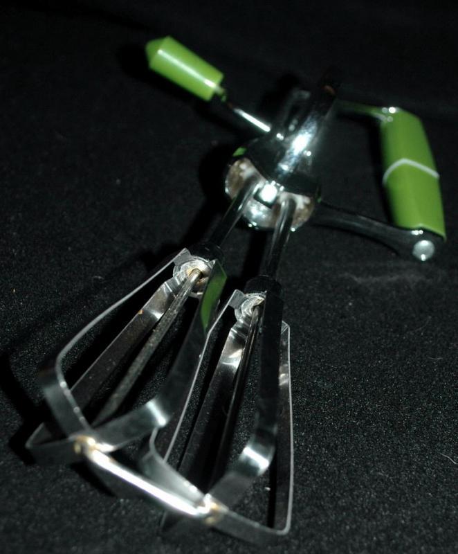 Vintage Hand Egg Beater Mixer with Green Plastic Handles