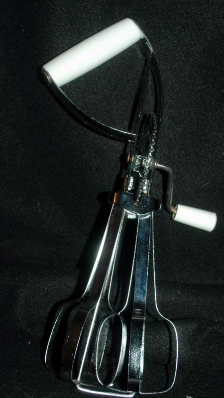 Vintage Hand Egg Beater Mixer with White Handles