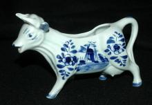 Hand Painted Delfts Blue Cow Creamer Porcelain