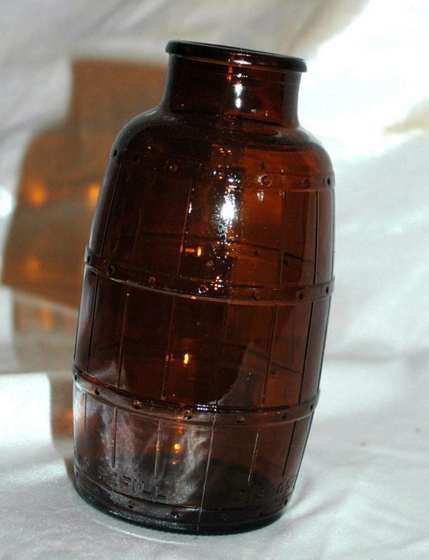 Schmidt - Brewing Company Vintage Amber Glass Barrel Shape Beer Bottle , Wide Mouth