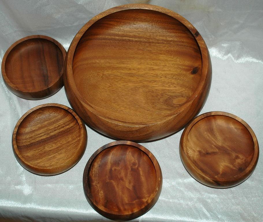 Hawaiian Kamani Wood Turned Salad Bowl 5 pc set