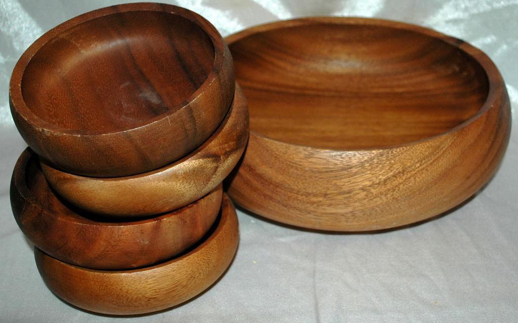 Hawaiian Kamani Wood Turned Salad Bowl 5 pc set