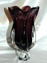 ROYAL GALLERY Crystal glass Mouth Blown Purple/clear CRYSTAL GLASS FLOWER VASE