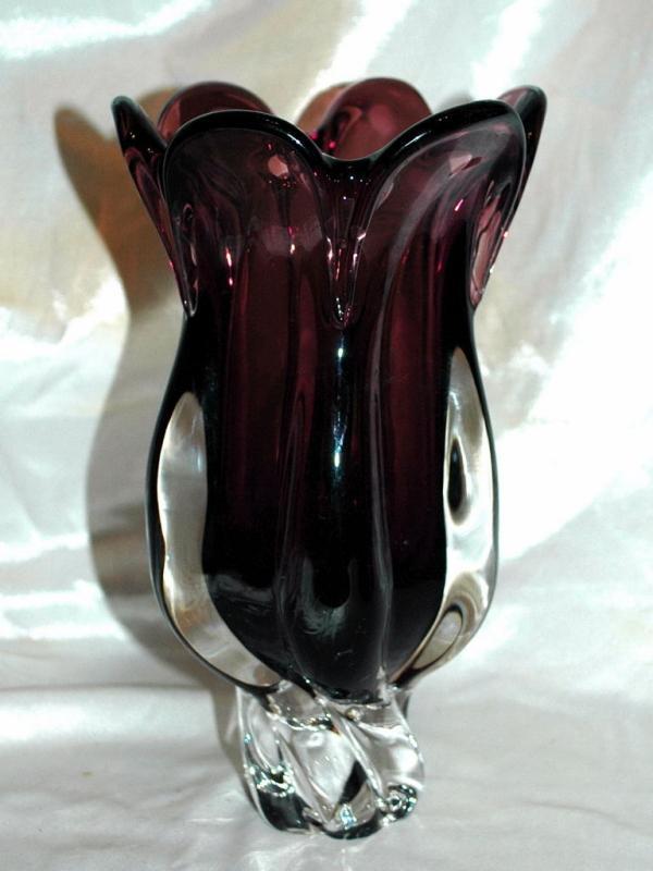 ROYAL GALLERY Crystal glass Mouth Blown Purple/clear CRYSTAL GLASS FLOWER VASE
