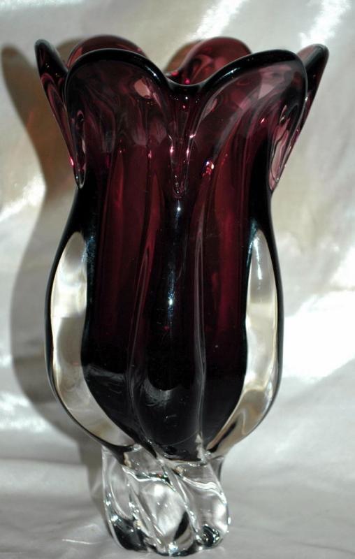 ROYAL GALLERY Crystal glass Mouth Blown Purple/clear CRYSTAL GLASS FLOWER VASE