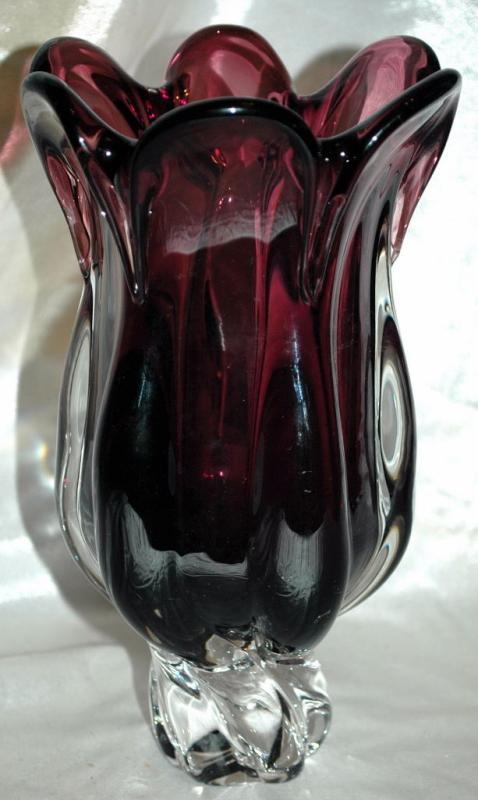 ROYAL GALLERY Crystal glass Mouth Blown Purple/clear CRYSTAL GLASS FLOWER VASE