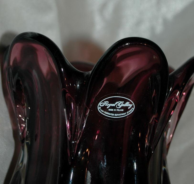 ROYAL GALLERY Crystal glass Mouth Blown Purple/clear CRYSTAL GLASS FLOWER VASE
