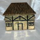 Brass Over Wood Cottage House Shaped Tea Box Caddy Old English