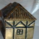 Brass Over Wood Cottage House Shaped Tea Box Caddy Old English
