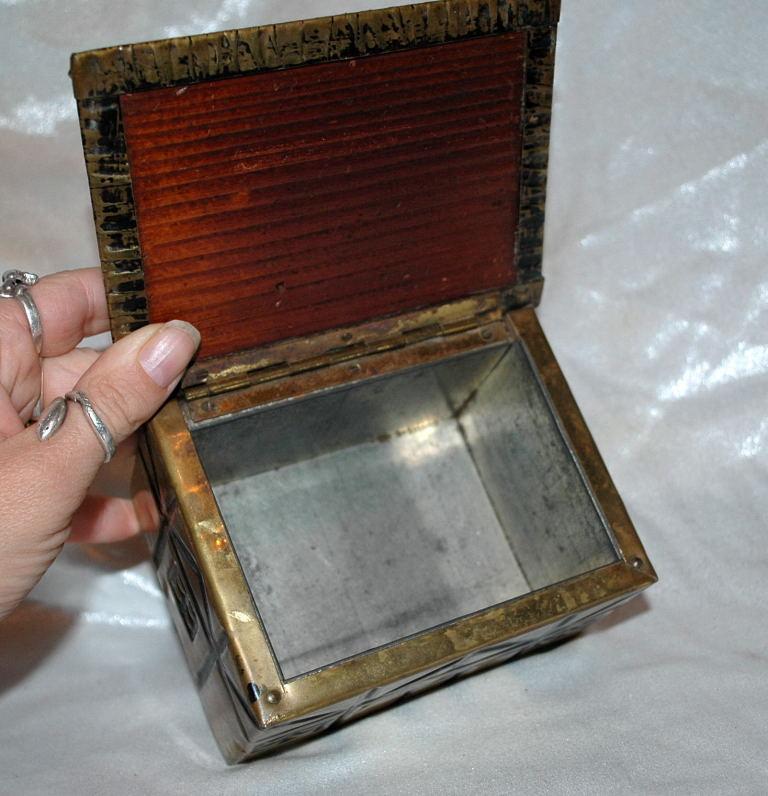 Brass Over Wood Cottage House Shaped Tea Box Caddy Old English