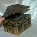 Brass Over Wood Cottage House Shaped Tea Box Caddy Old English
