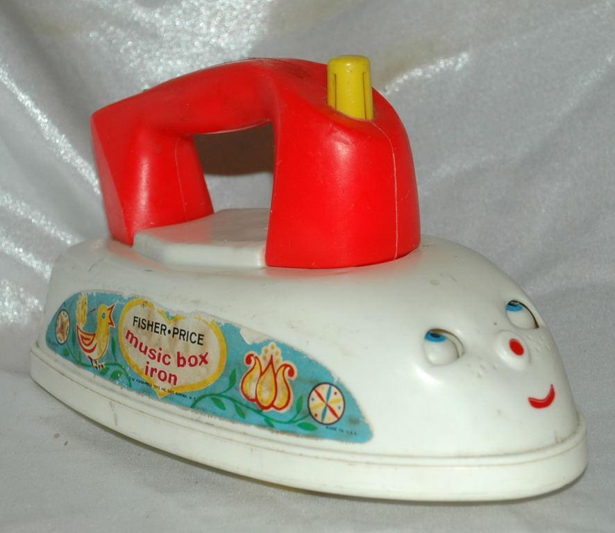 Vintage Fisher Price Musical Push Pull Toy Iron from the 1960's