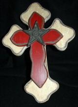 Rustic Wooden Cross, with Iron Star Hand painted and distressed.