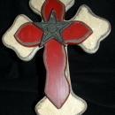 Rustic Wooden Cross, with Iron Star Hand painted and distressed.